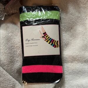 Leg Avenue Black Striped Gauntlet Gloves with Rainbow of Colors